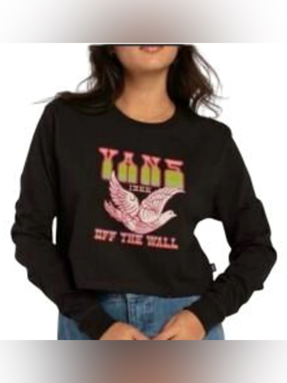 •VANS•NWT “VANS OFF THE WALL” DOVE GRAPHIC LONG SLEEVE CREWNECK CROP TEE SMALL